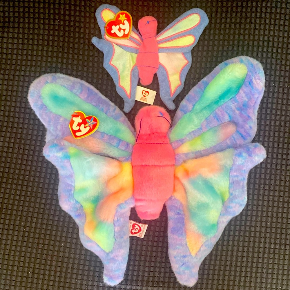 Large Flitter and teenie Flitter matching beanie babies. Both original w/ tags